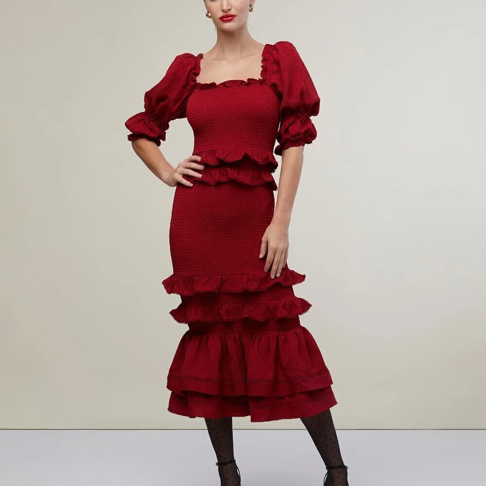 Rachel Parcell Jacquard Smocked Midi Dress Size large